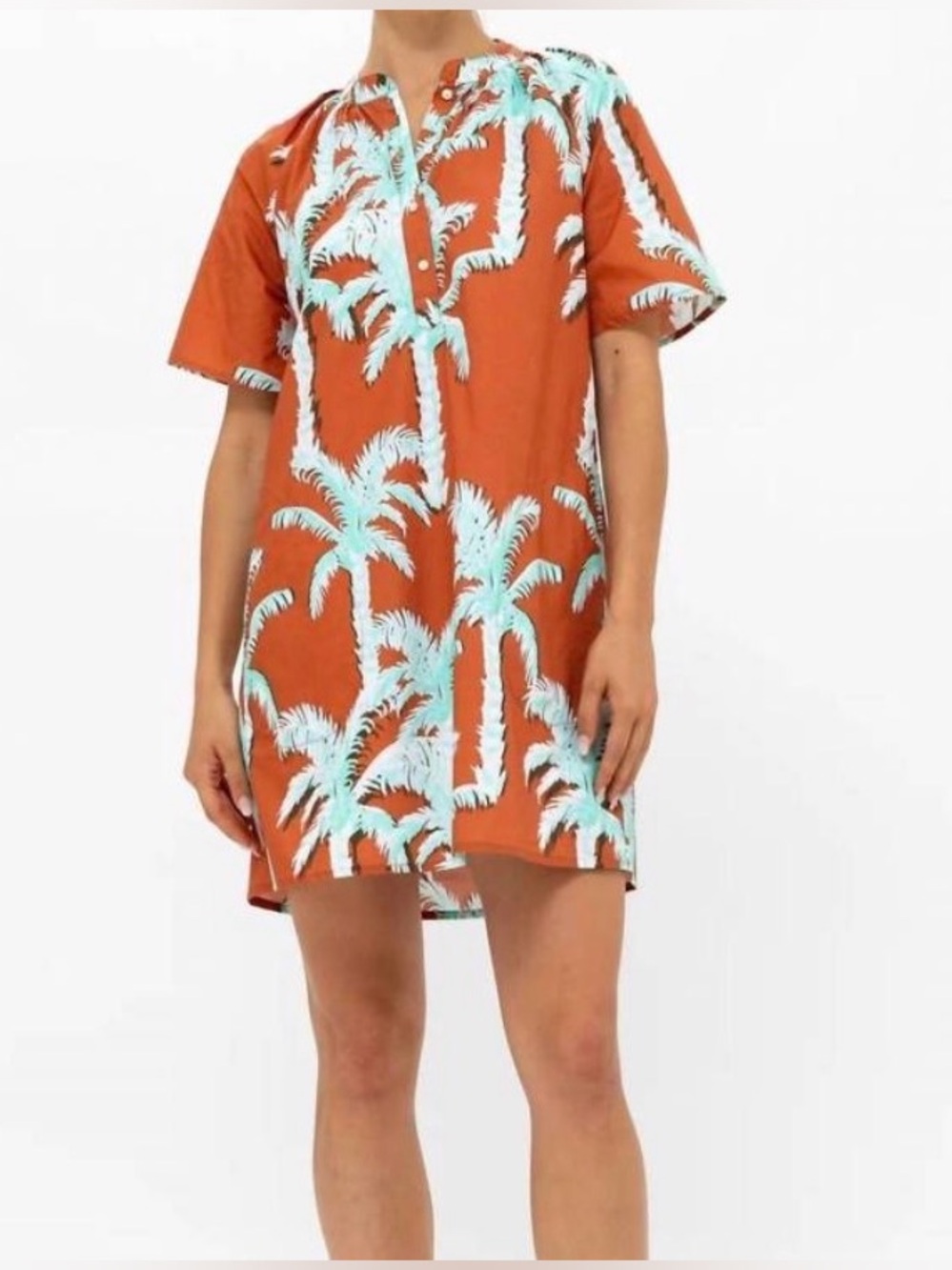 Oliphant Pocket Mini Dress in Cartagena Brown Palm Trees 100% Linen